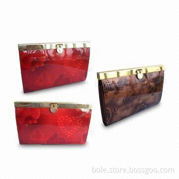Full-printed Women's Wallets, Made of PU Material, with Metal Bar Closure
